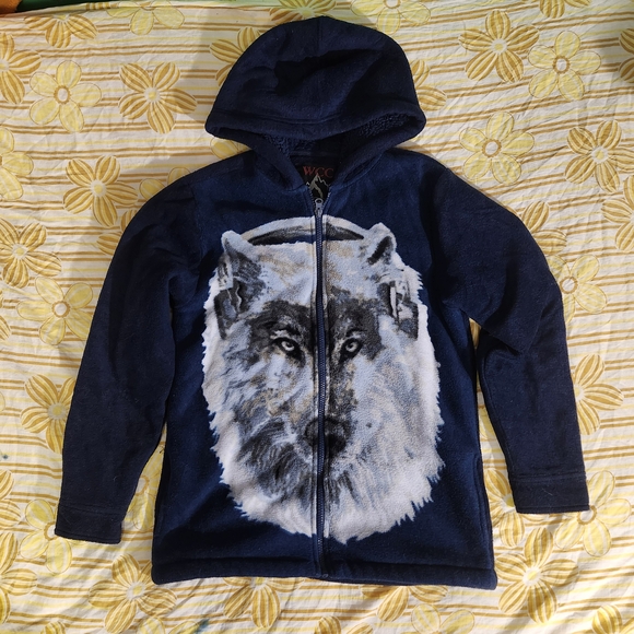 West Coast Connections Other - Navy Fuzzy Hoodie with Wolf Graphic